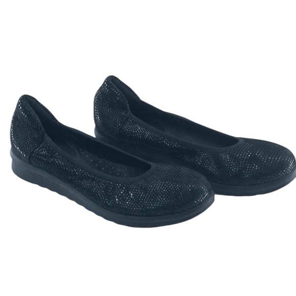 Vaneli Size 6.5 Leather Donia Flats Black Glazed Lizard Cushioned Wedge Comfort - Picture 1 of 12